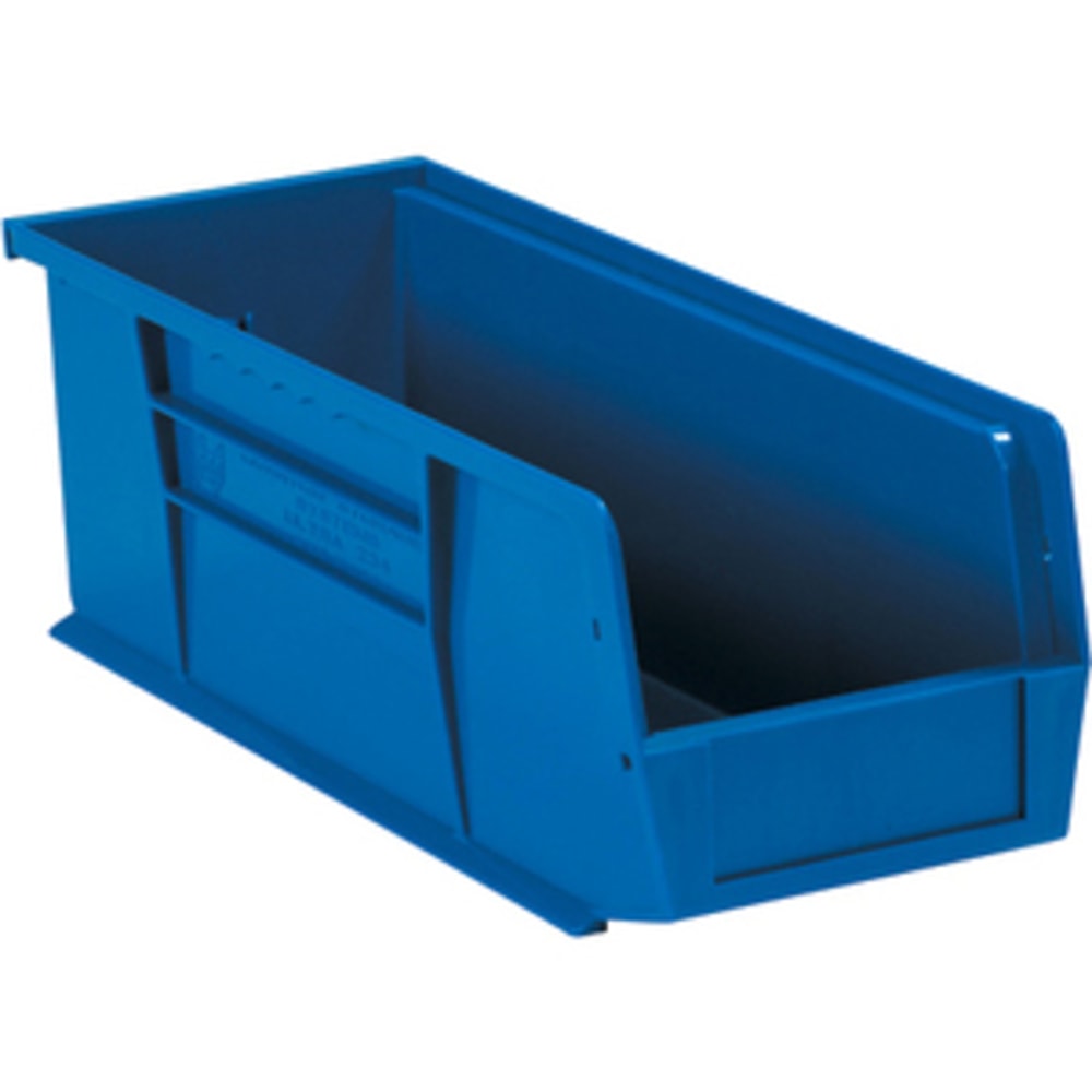 Partners Brand Plastic Stack & Hang Bin Storage Boxes, Small Size, 5in x 11in x 10 7/8in, Blue, Case Of 6