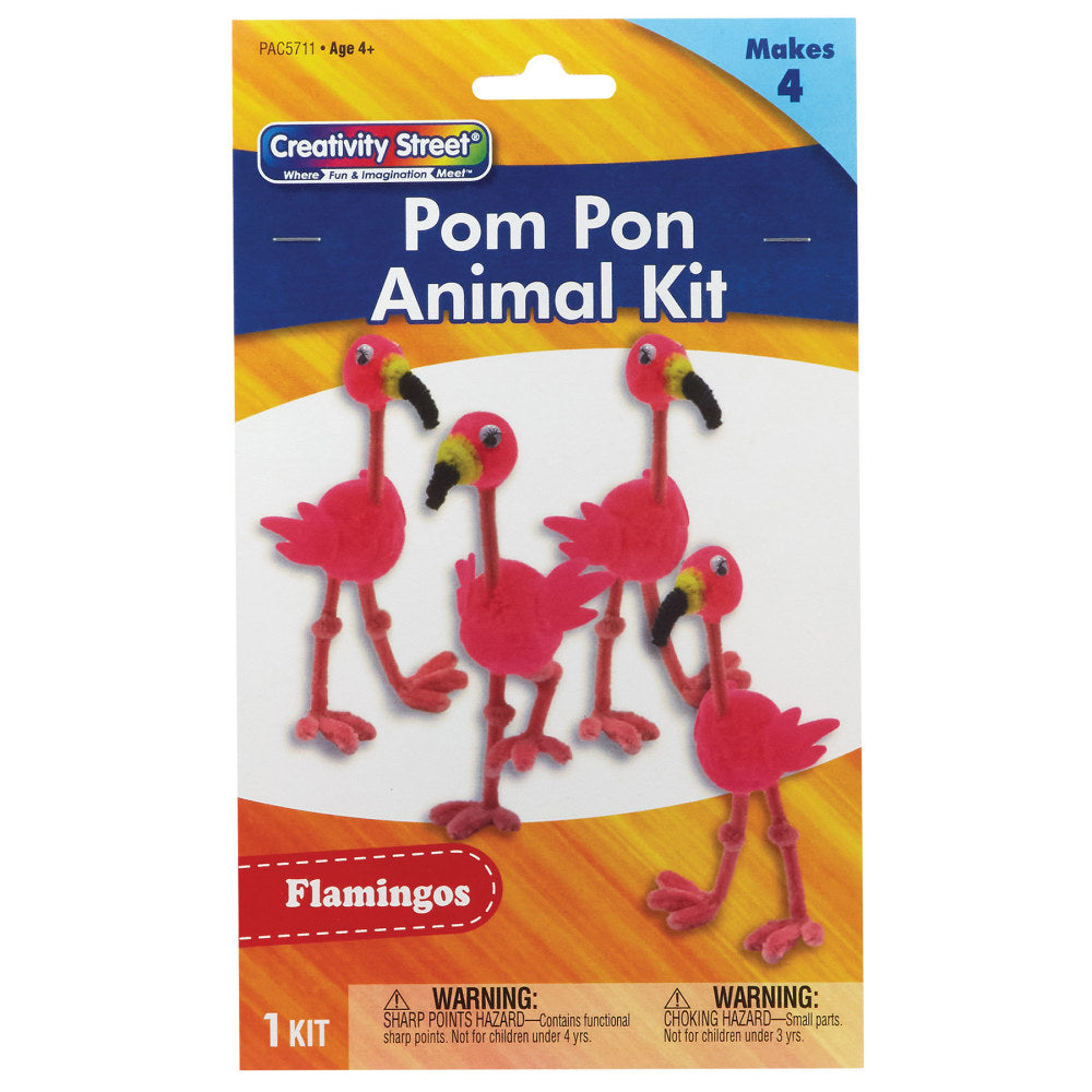 Creativity Street Pom Pom Animal Kits, Flamingos, 4 Animals Per Kit, Set Of 6 Kits