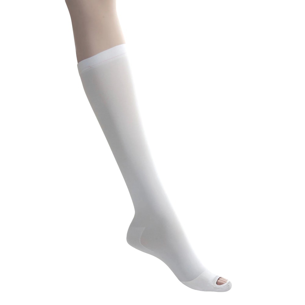 Medline EMS Nylon/Spandex Knee-Length Anti-Embolism Stockings, Medium Long, White, Pack Of 12 Pairs