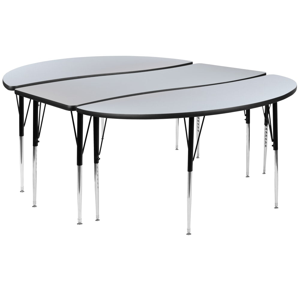 Flash Furniture Oval Wave Flexible Thermal Laminate 3-Piece Activity Table Set With Standard Height-Adjustable Legs, Gray