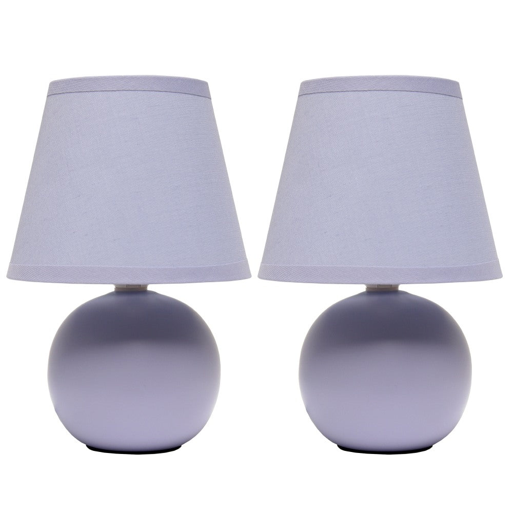 Simple Designs  Mini Ceramic Globe Table Lamp, 8.66inH, Purple, 2pk