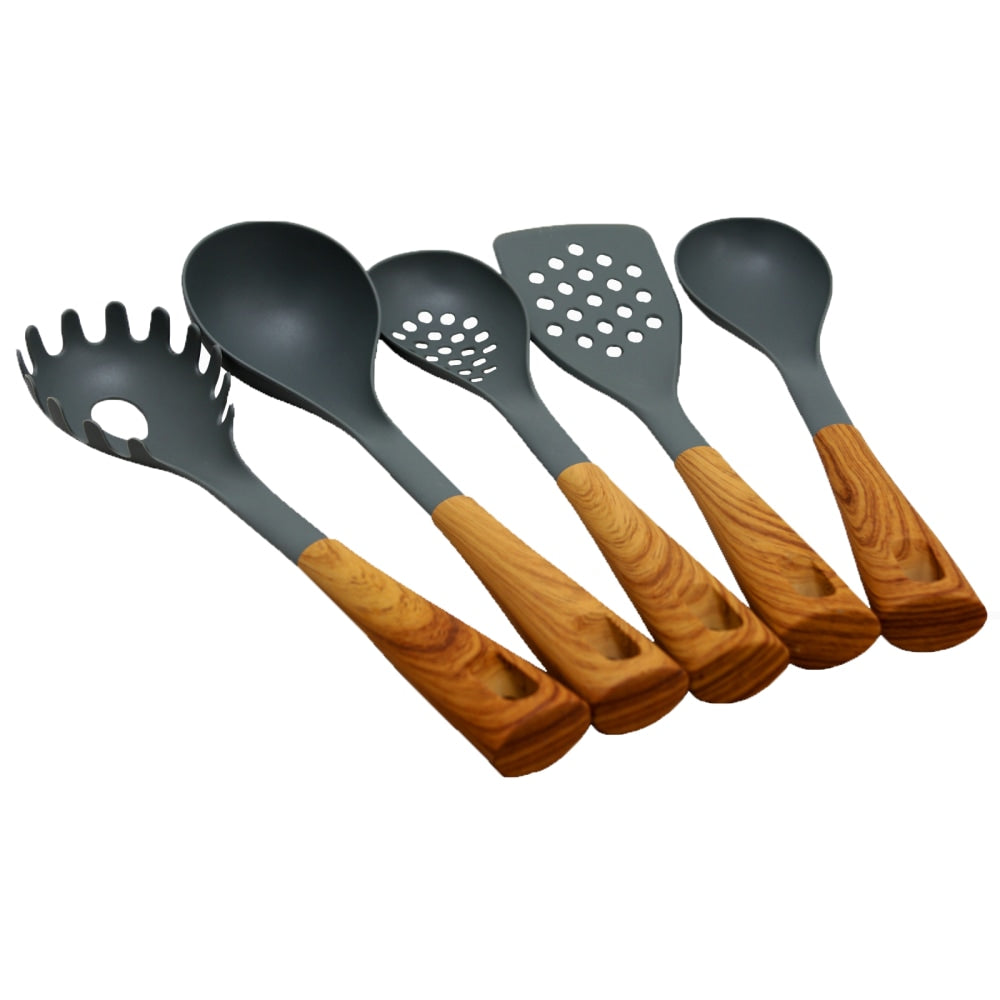 Oster Everwood 5-Piece Kitchen Nylon Tools Set, Brown/Gray