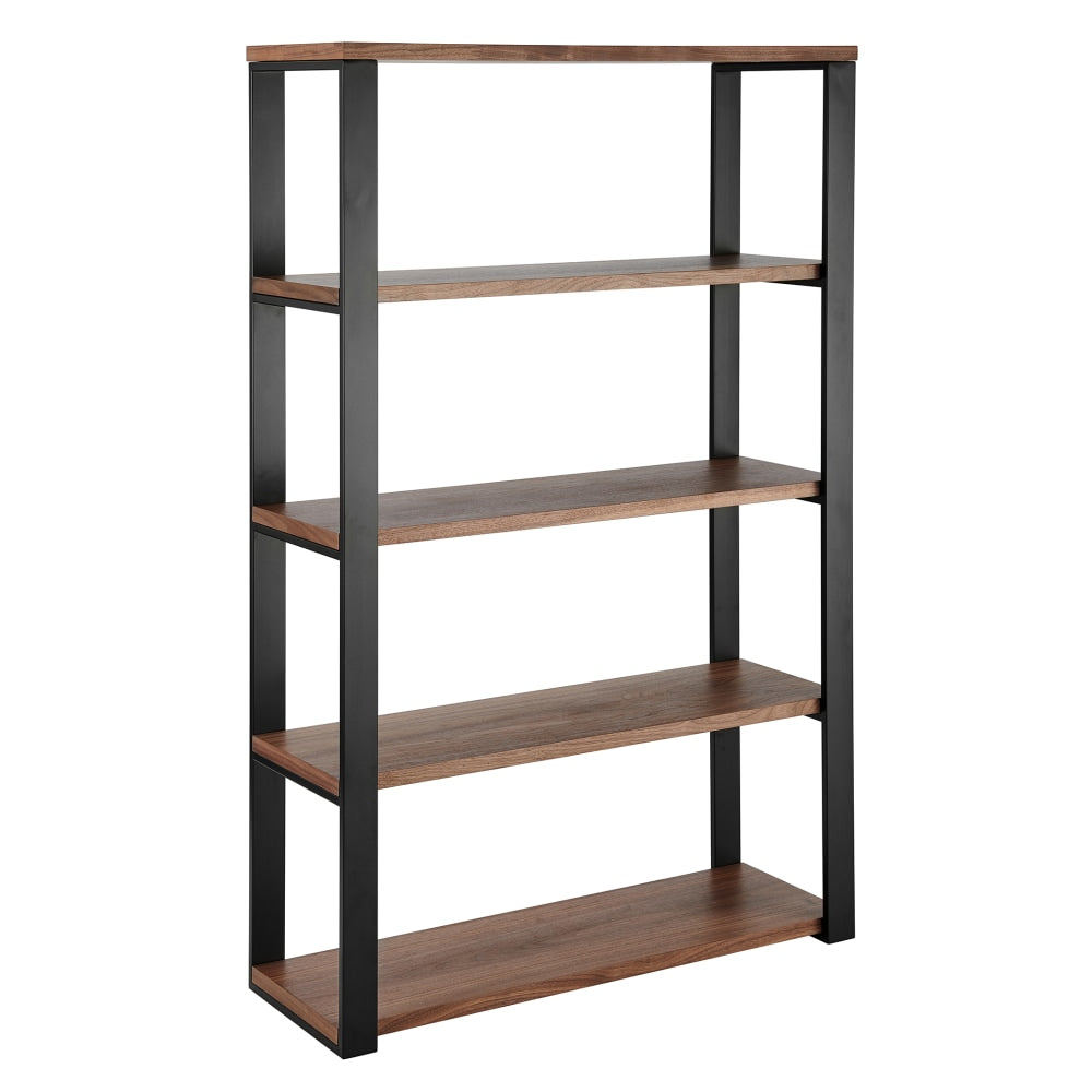 Eurostyle Dillon 61inH 5-Shelf Bookcase, Matte Black/Walnut