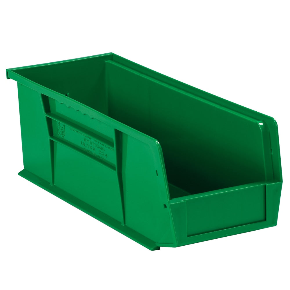 Partners Brand Plastic Stack & Hang Bin Boxes, Small Size, 14 3/4in x 5 1/2in x 5in, Green, Pack Of 12