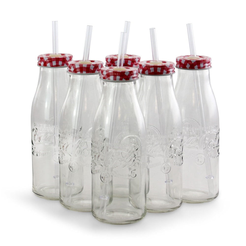 Coca-Cola Classic 6-Piece Drinking Glass Bottle Set, 15 Oz, Clear/Red