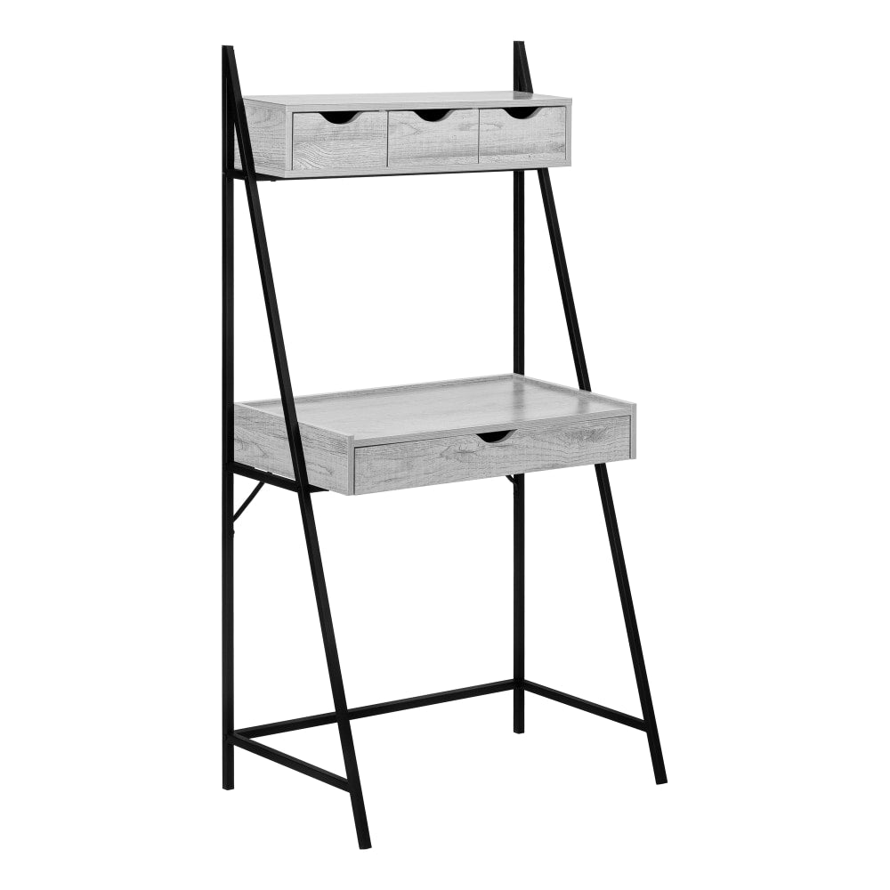 Monarch Specialties Junior 32inW Ladder Style Computer Desk With 2-TiersAnd 4 Drawers, Gray/Black