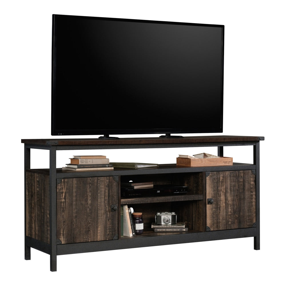 Sauder Steel River Credenza Entertainment Center For 60in TVs, 29-3/4inH x 60-1/4inW x 19-1/8in, Carbon Oak/Black