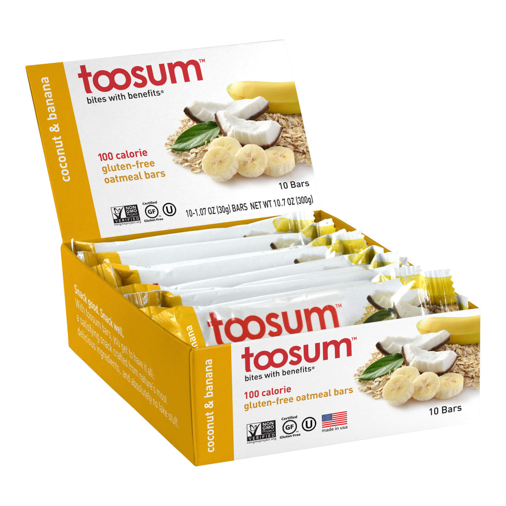 Toosum Healthy Foods Oatmeal Bars, Coconut and Banana, 1.07 Oz, Pack Of 20 Bars