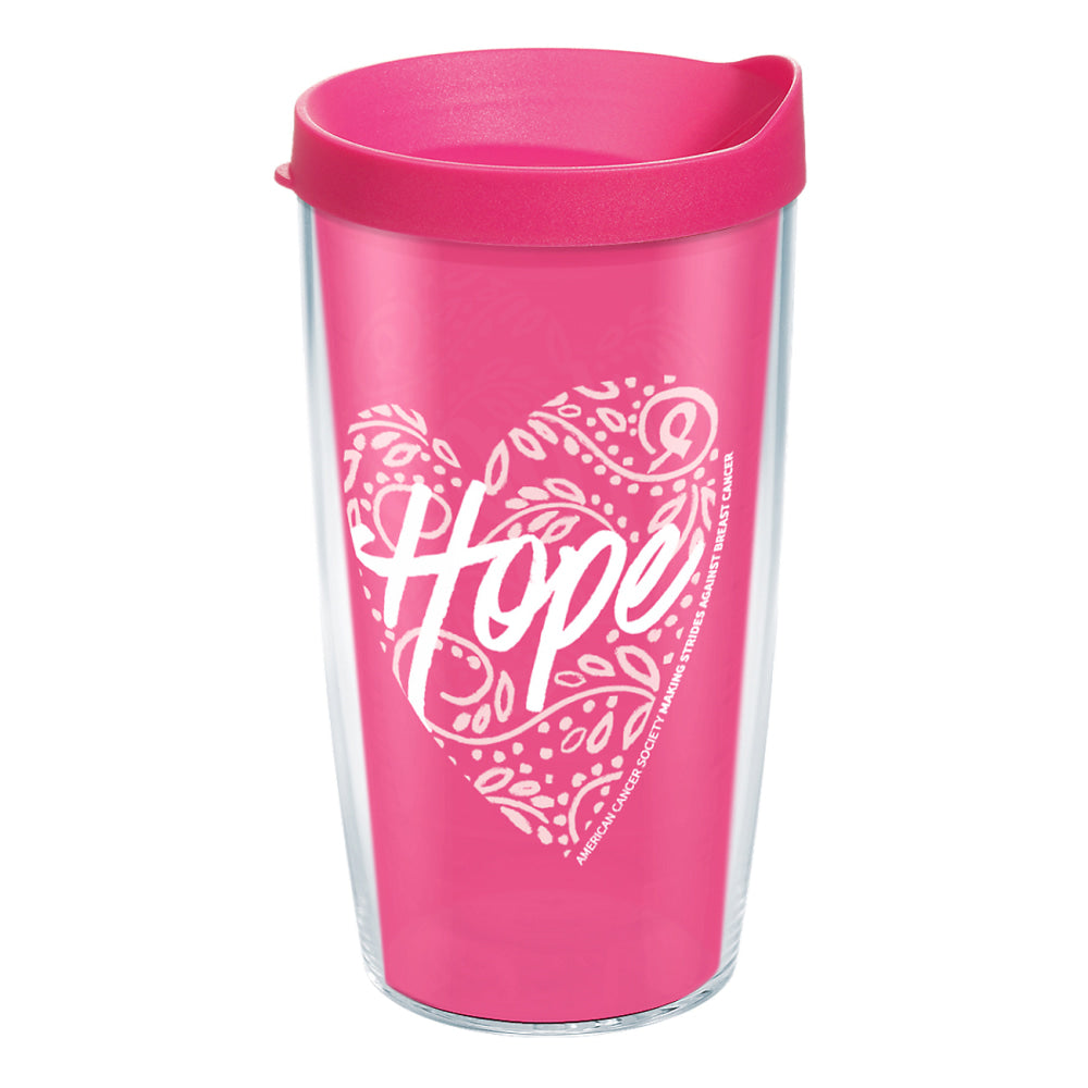 Tervis American Cancer Society Hope Heart Tumbler With Lid, 16 Oz, Clear