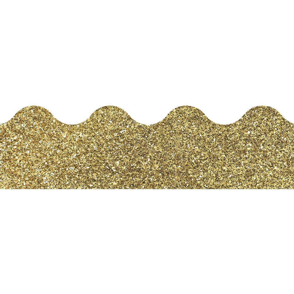 Carson-Dellosa Sparkle And Shine Scalloped Borders, 2 1/4in x 36in, Gold Glitter, Preschool - Grade 8, Pack Of 13 Borders