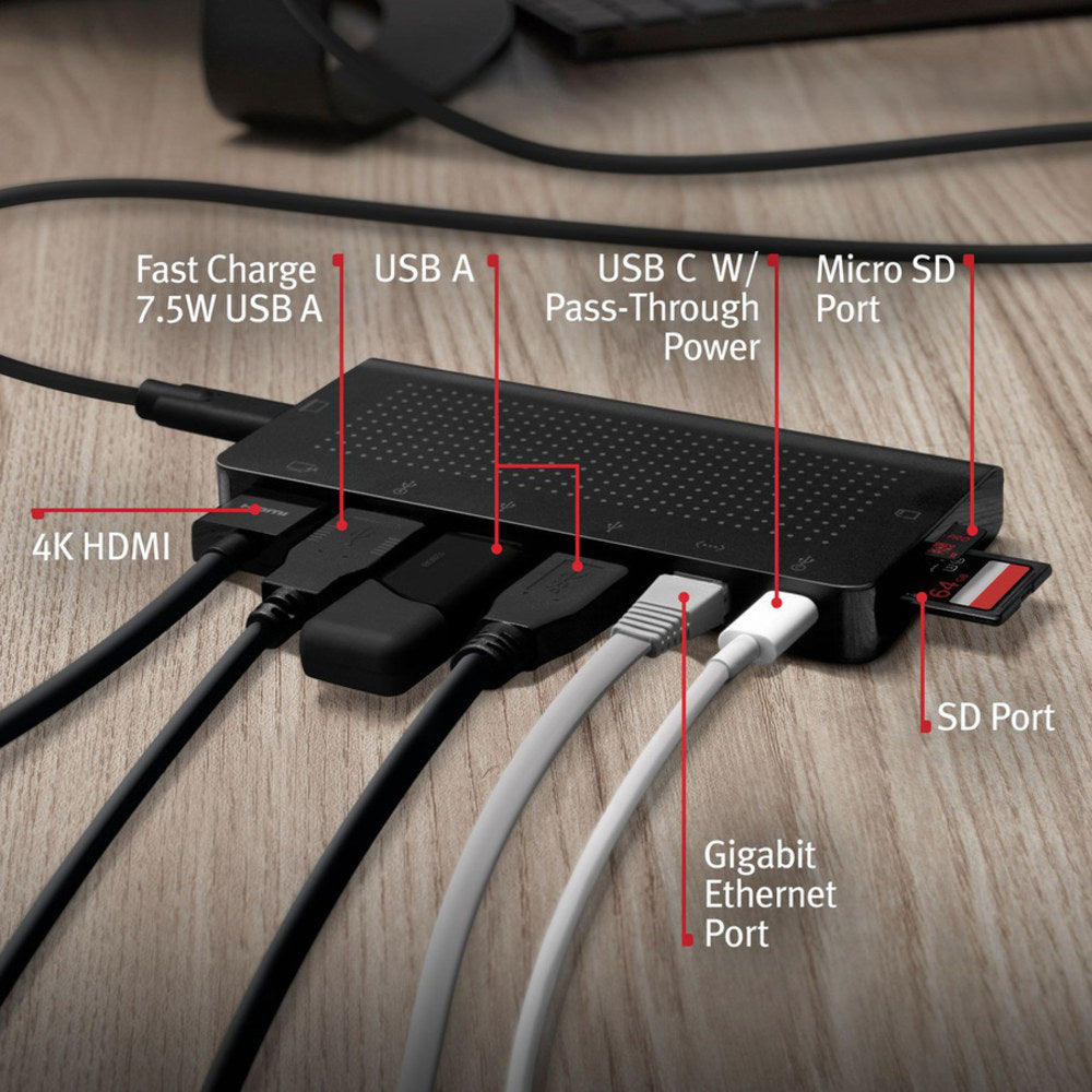 Twelve South StayGo | USB-C Hub - 85 W - USB Type C - 5 x USB Ports - 3 x USB 3.0 - Network (RJ-45) - HDMI - Wired