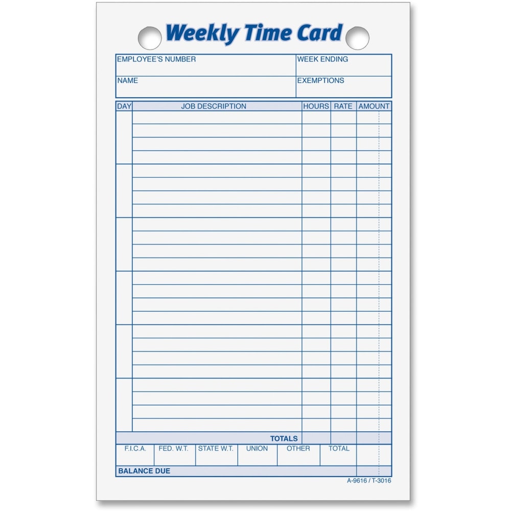 TOPS Weekly Time Cards, Pack Of 100