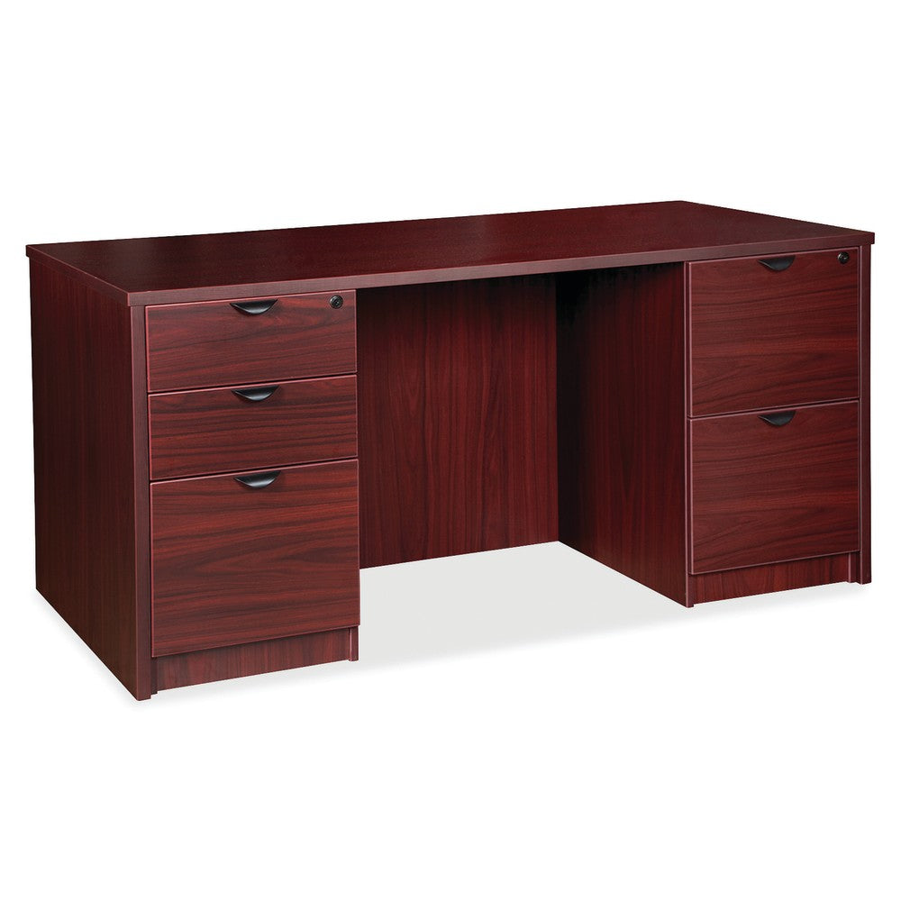 Lorell Prominence 2.0 66inW Double-Pedestal Computer Desk, Mahogany