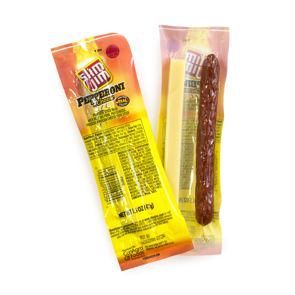 Slim Jim Pepperoni And Cheese Packs, 1.5 Oz, Box Of 18 Packs