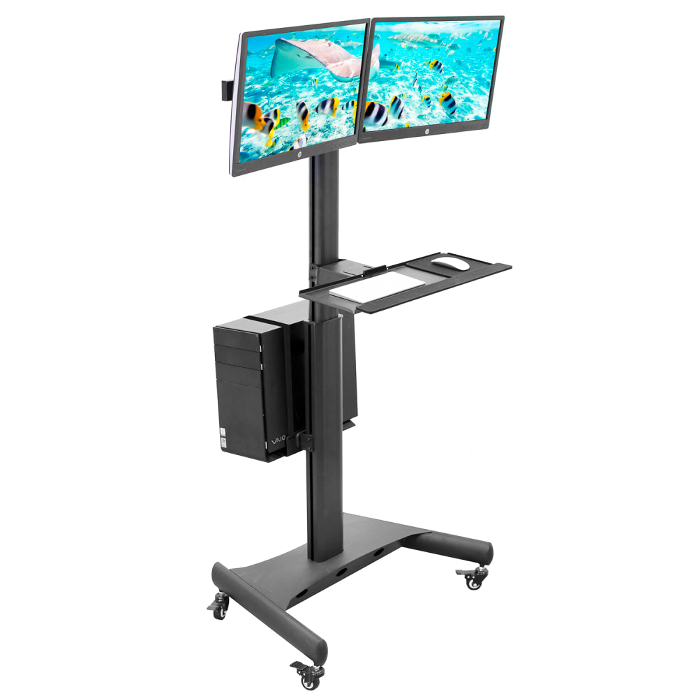 Mount-It! MI-7986 Adjustable PC Mobile Workstation For Dual Monitors, 45inH x 28-1/2inW x 8inD, Black