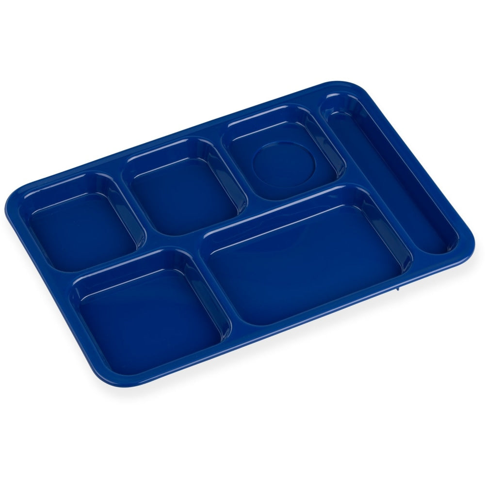 Cambro Camwear 6-Compartment Serving Trays, 10in x 14-1/2in, Navy Blue, Set Of 24 Trays