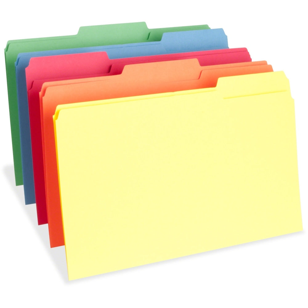 Business Source 1/3 Tab Cut Legal Recycled Top Tab File Folder - 8 1/2in x 14in - 3/4in Expansion - Top Tab Location - Assorted Position Tab Position - Assorted - 10% Recycled - 100 / Box