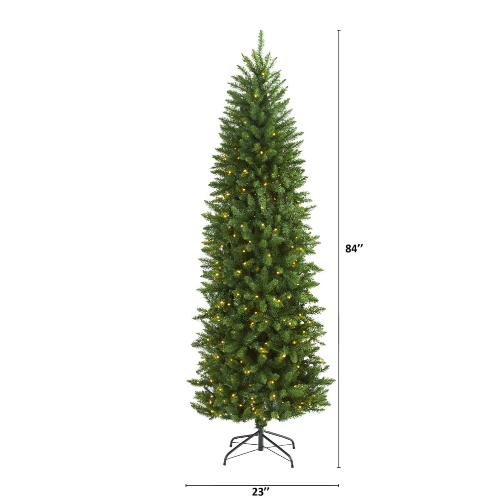 Nearly Natural Slim Green Mountain Pine Artificial Christmas Tree, 7'H, Green