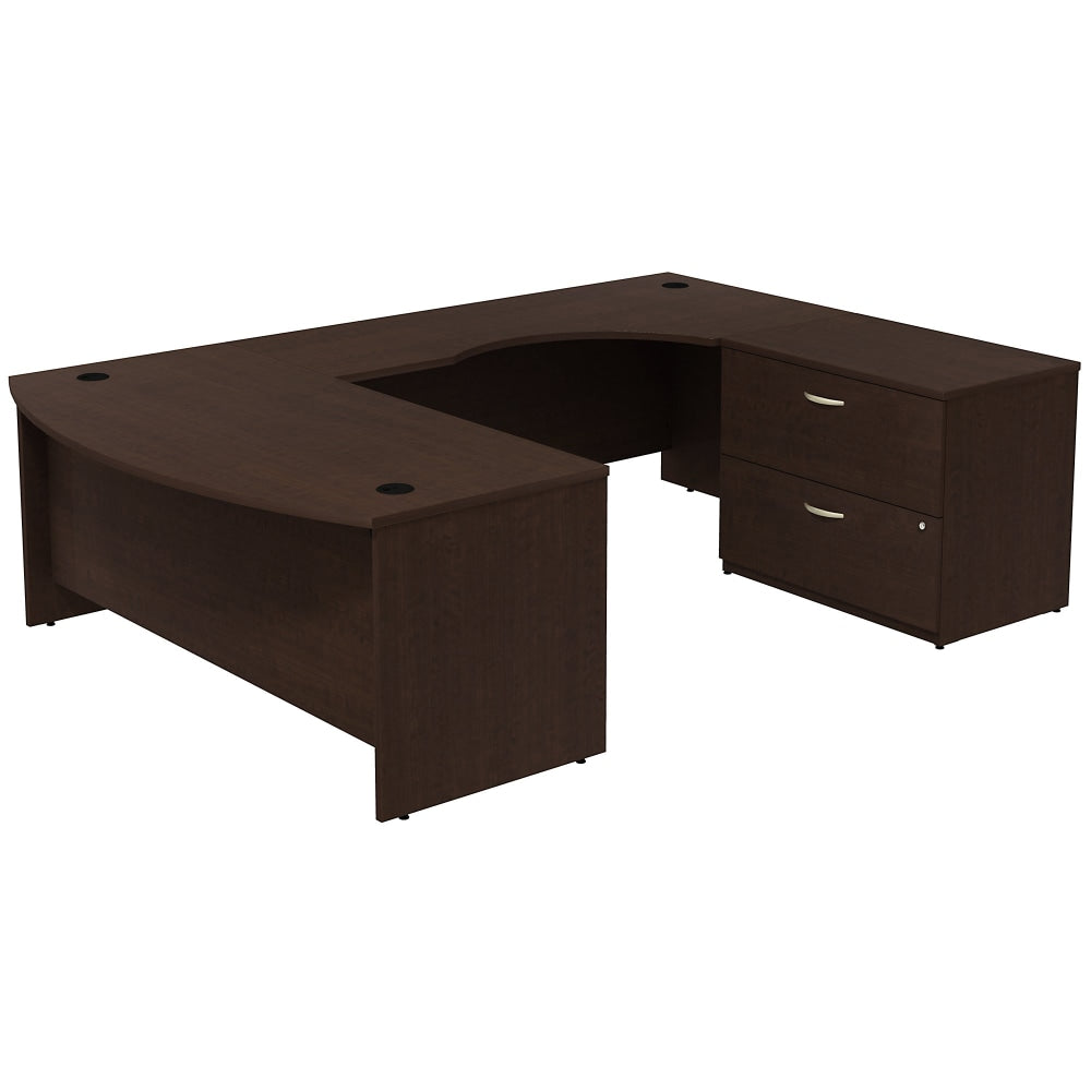 Bush Business Furniture 72inW Bow Front U-Shaped Desk, Right Corner Return, With 2 Drawer Lateral File Cabinet, Mocha Cherry, Standard Delivery