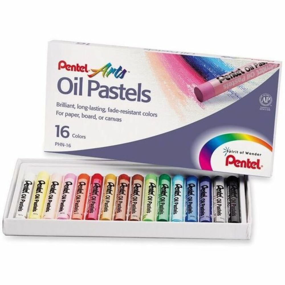 Pentel Arts Oil Pastels, Assorted Colors, Pack Of 16