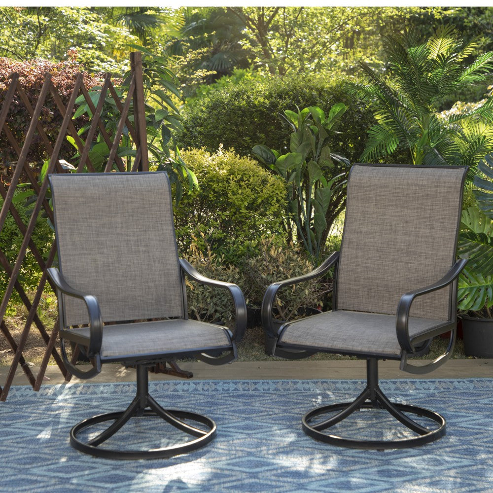 PHI VILLA Swivel Textilene Patio Outdoor Dining Chairs, Black, Set Of 2 Chairs