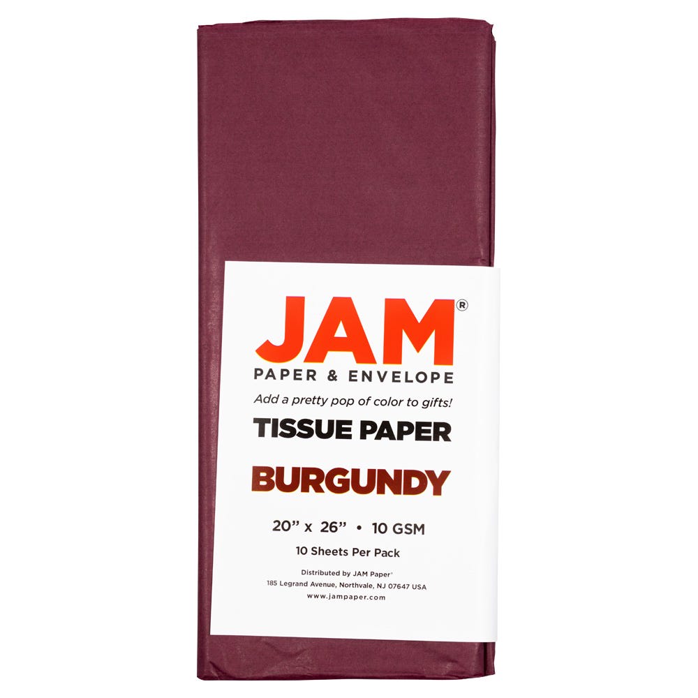 JAM Paper Tissue Paper, 26inH x 20inW x 1/8inD, Burgundy, Pack Of 10 Sheets