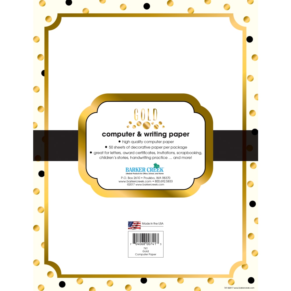 Barker Creek Computer Paper, 8 1/2in x 11in, Gold, Pack Of 50 Sheets