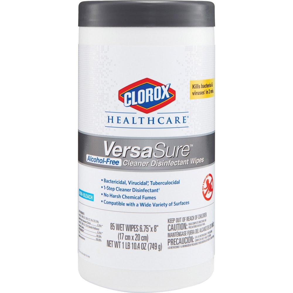 Clorox Healthcare VersaSure Cleaner Disinfectant Wipes, 6-3/4in x 8in, 85 Wipes Per Canister, Carton Of 6 Canisters