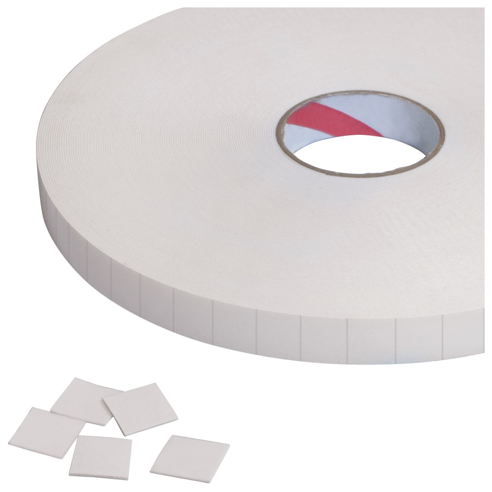 Tape Logic Double-Sided Foam Squares, 31.25 mils, 3in Core, 0.5in x 0.5in, White, Roll Of 1,296