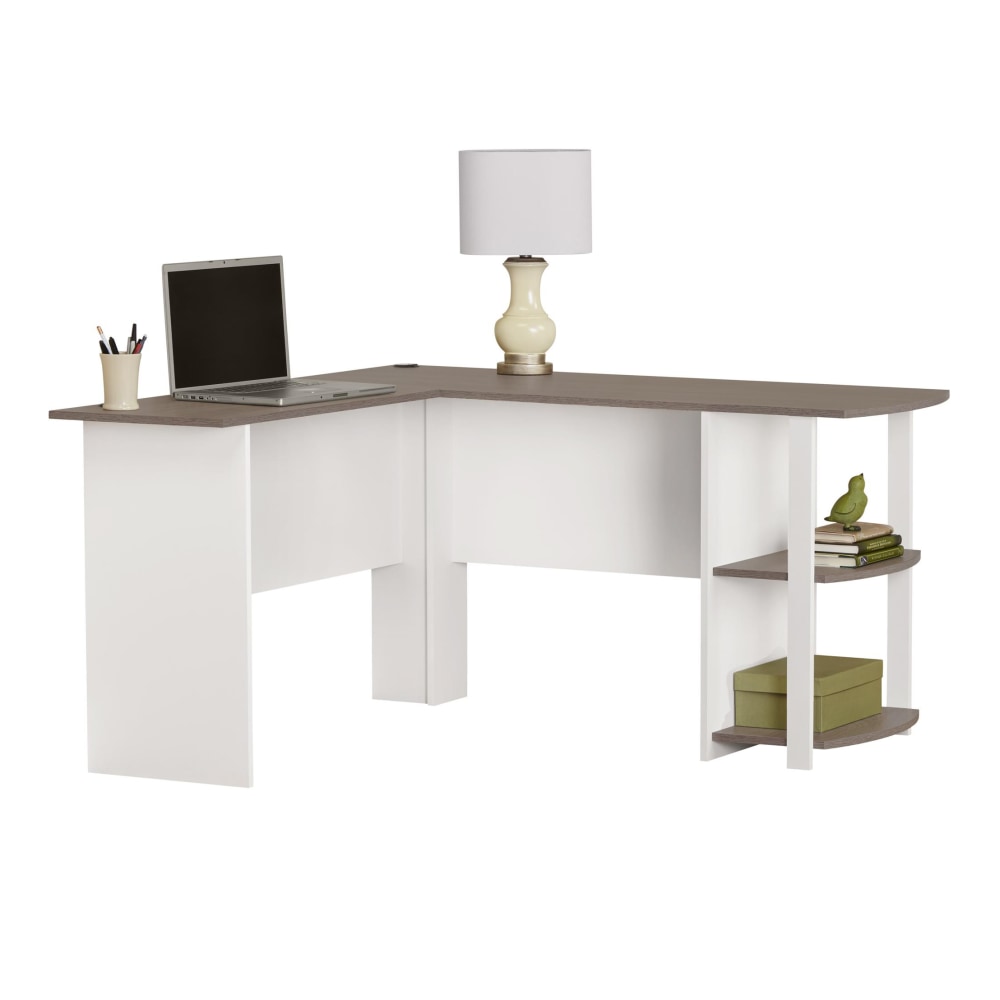 Ameriwood Home Dakota 51inW L-Shaped Computer Desk With Bookshelves, White