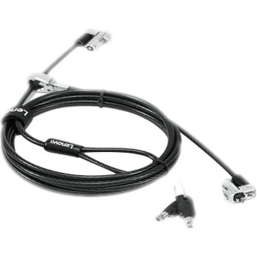 Lenovo NanoSaver Twin Head Nano/MS 2.0 Cable Lock - Patented T-bar/Key Lock - Black - Carbon Steel, Plastic - 6.56 ft - For Notebook, Desktop Computer, Tablet, Monitor