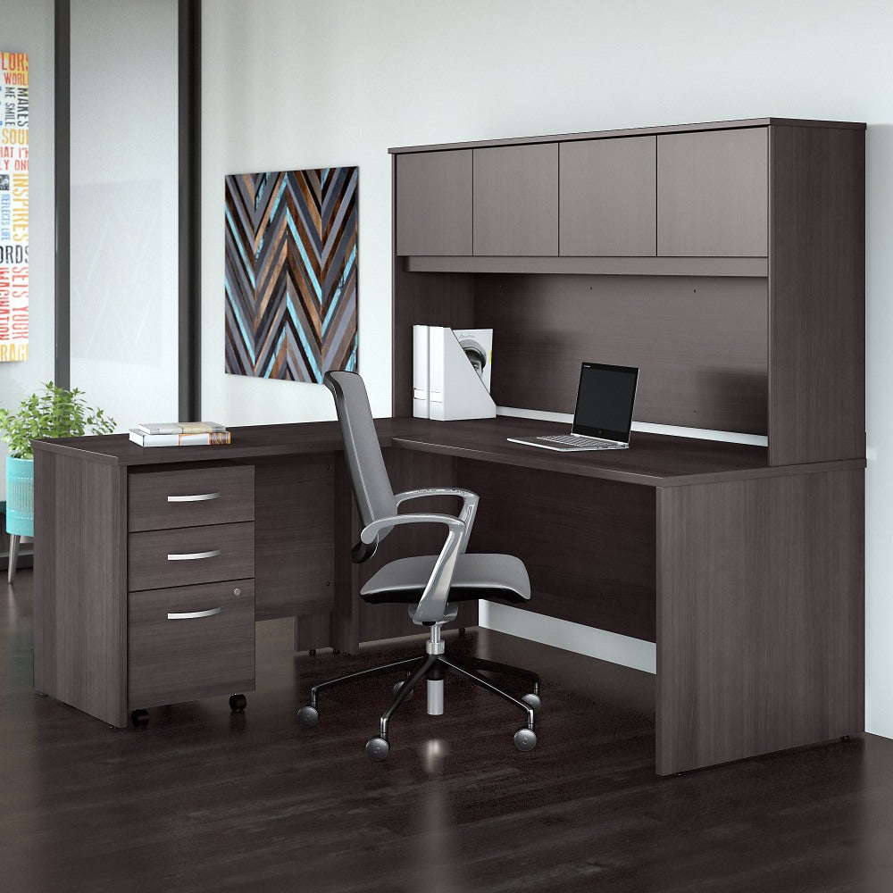 Bush Business Furniture Studio C 72inW x 30inD L Shaped Desk with Hutch, Mobile File Cabinet and 42inW Return, Storm Gray, Standard Delivery