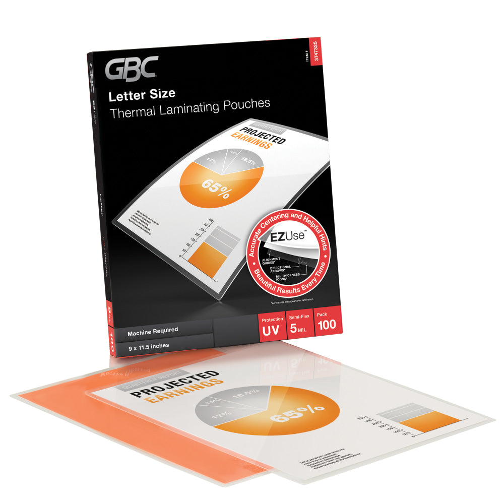 GBC EZUse Thermal Laminating Pouches, Letter Size, 5 Mil, 11 1/2in x 9in, Clear, Pack Of 100