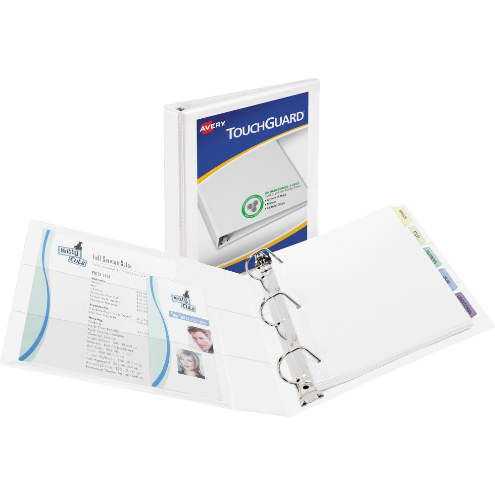 Avery Touchguard View 3-Ring Binder With EZ-Turn Rings And Antimicrobial Protection, 1in D-Rings, 40% Recycled, White