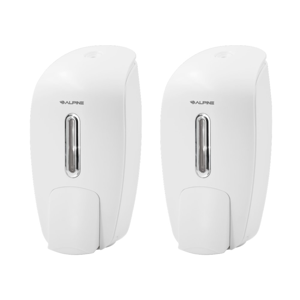 Alpine Wall-Mounted Hand Soap Dispensers, 9-5/8inH x 4-5/8inW x 4-1/8inD, White, Pack Of 2 Dispensers