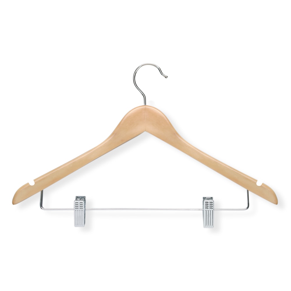 Honey Can Do Wood Suit Hangers With Clips, 17-9/16in x 10-1/16in, Maple, Pack Of 12 Hangers