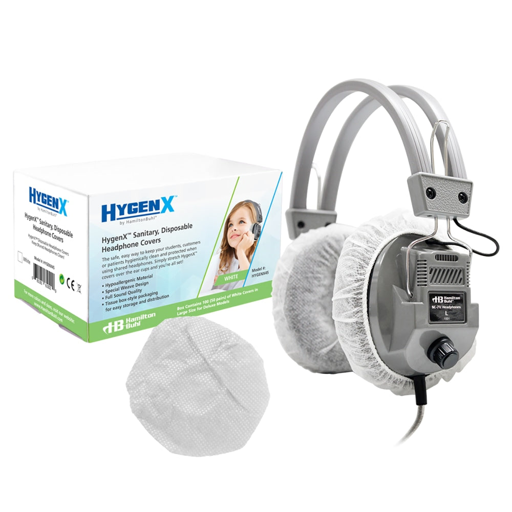 HamiltonBuhl HygenX Sanitary Ear Cushion Covers, For On-Ear Headphones & Headsets, 3-3/4in White, 50 Pairs