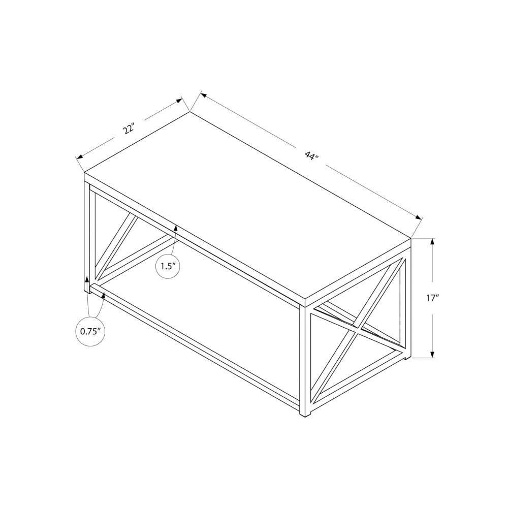 Monarch Specialties Hollow-Core Coffee Table, Rectangle, Dark Taupe/Chrome