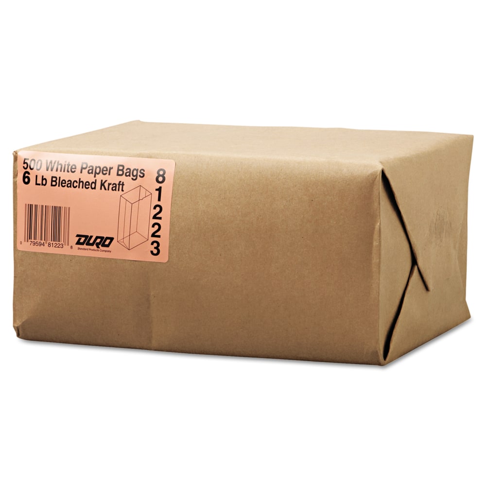 General Paper Grocery Bags, #6, 35 Lb, 11 1/16inH x 6inW x 3 5/8inD, White, Pack Of 500 Bags