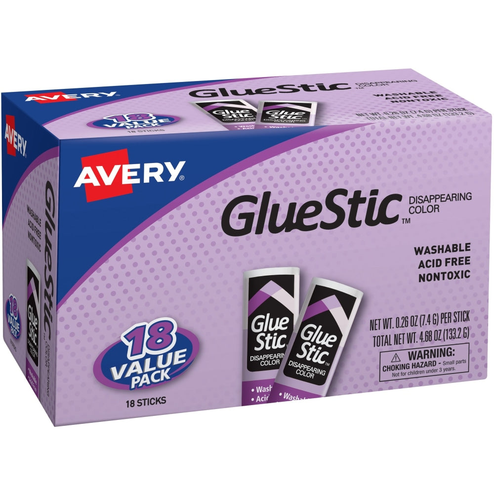 Avery Disappearing Color Permanent Glue Stics, 0.26 Oz., Purple, Pack Of 18