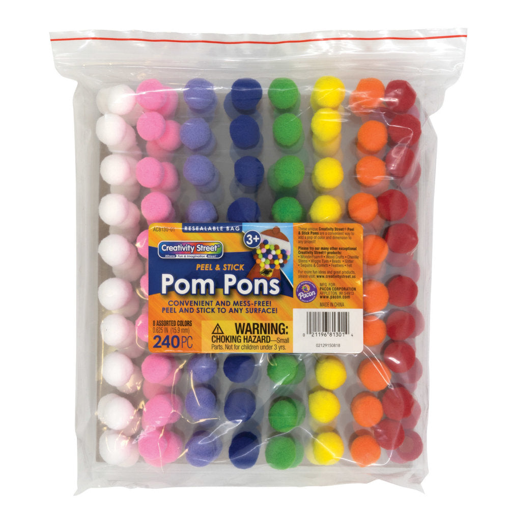 Creativity Street Peel & Stick Poms, Assorted Colors, 240 Poms Per Pack, Set Of 2 Packs