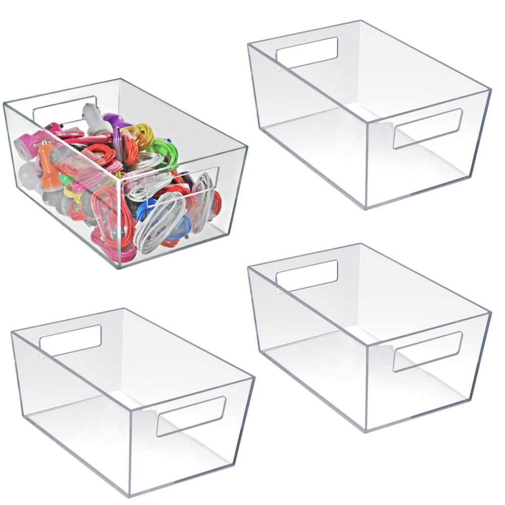 Azar Displays Tote Bins With Handles, Medium, Clear, Pack Of 4 Bins