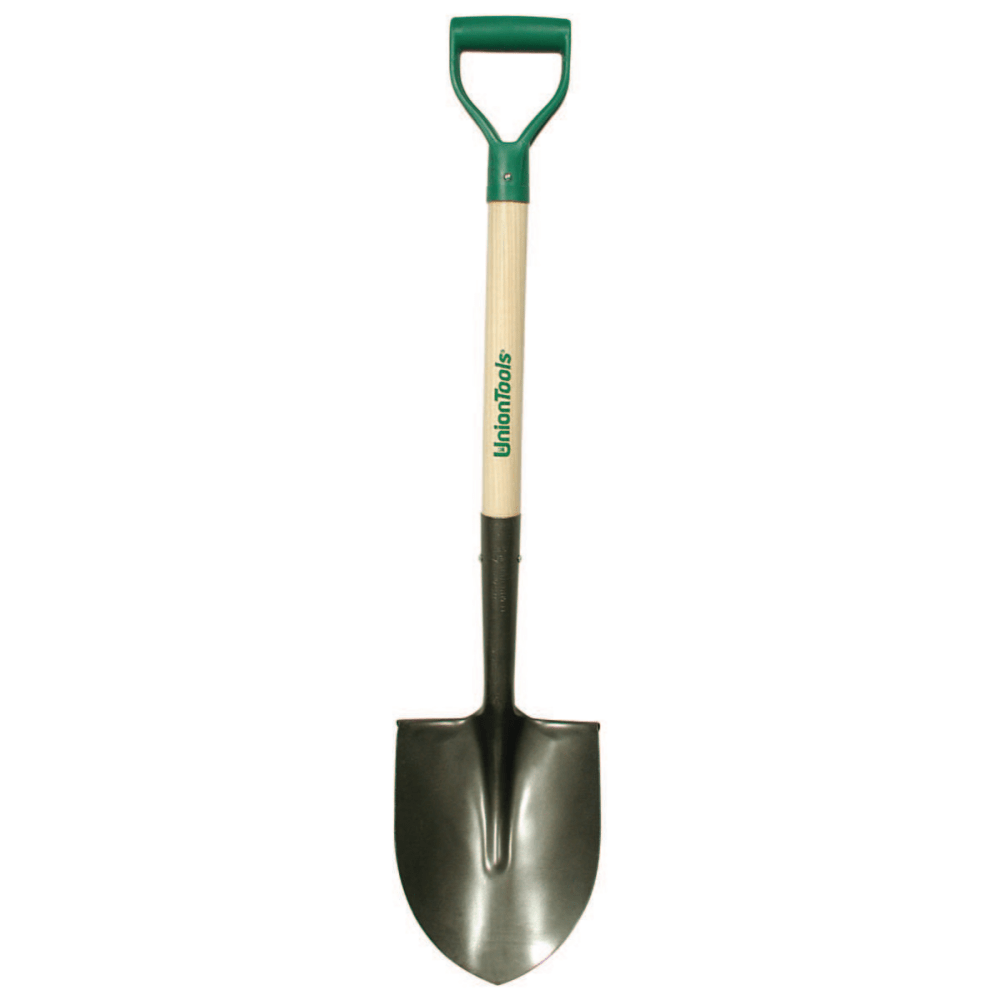 Round Point Shovel, 11.5 in L x 9.25 in W Blade, Round Point, 28 in White Ash; Poly, D-Grip Handle