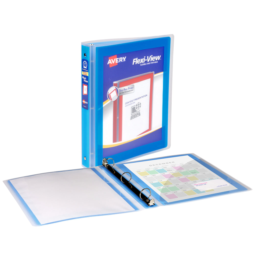 Avery Flexi-View 3 Ring Binder, 1in Round Rings, Blue, 1 Binder