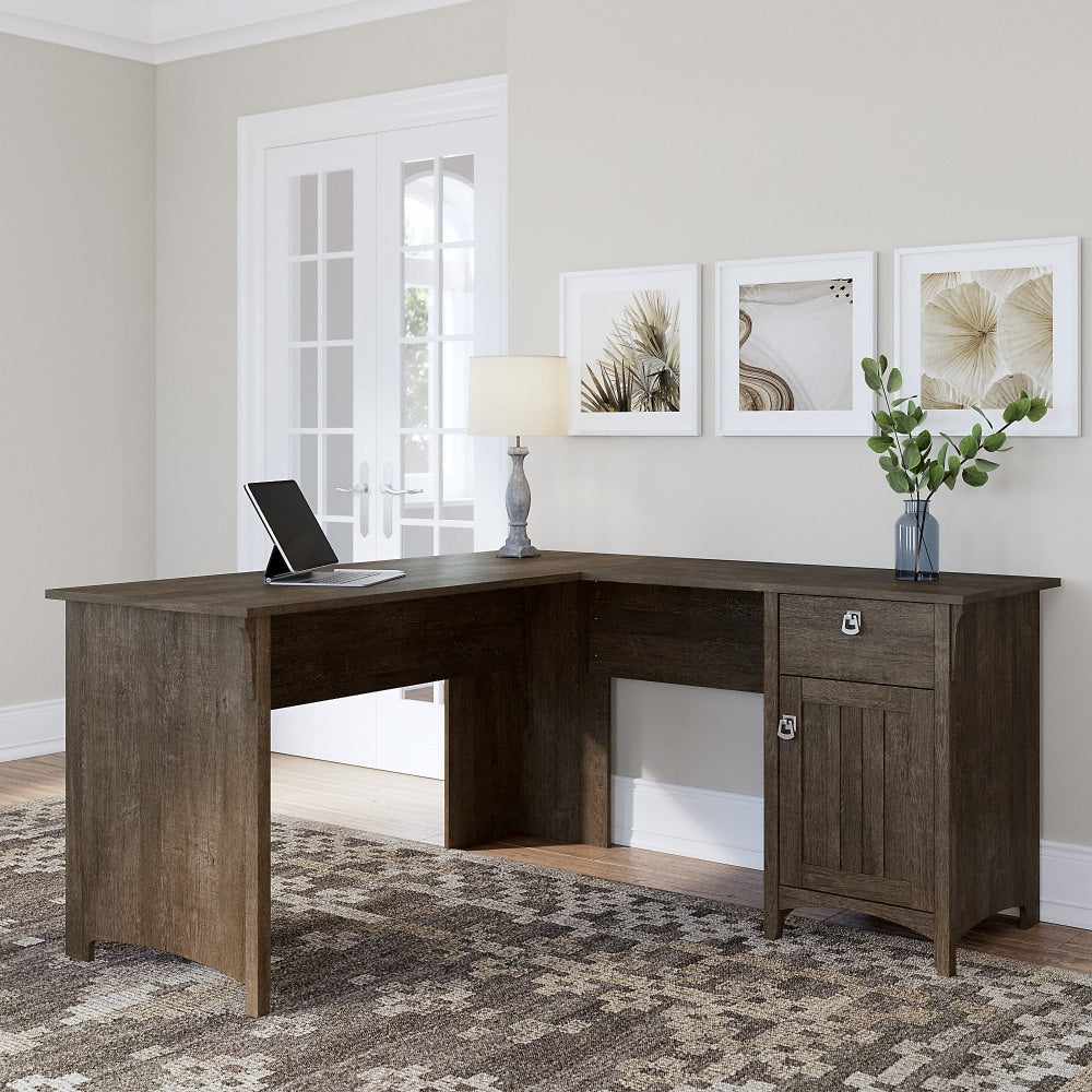 Bush Furniture Salinas 60inW L-Shaped Corner Desk With Storage, Ash Brown, Standard Delivery