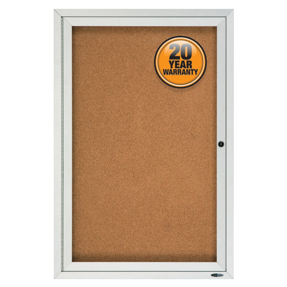 Quartet Enclosed Outdoor 1-Door Bulletin Board, 36in x 24in, Aluminum Frame With Silver Finish