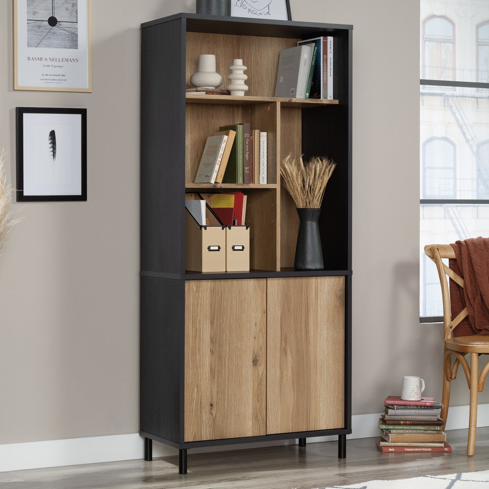 Sauder Acadia Way 70inH 5-Shelf Vertical Library Bookcase, Raven Oak/Timber Oak