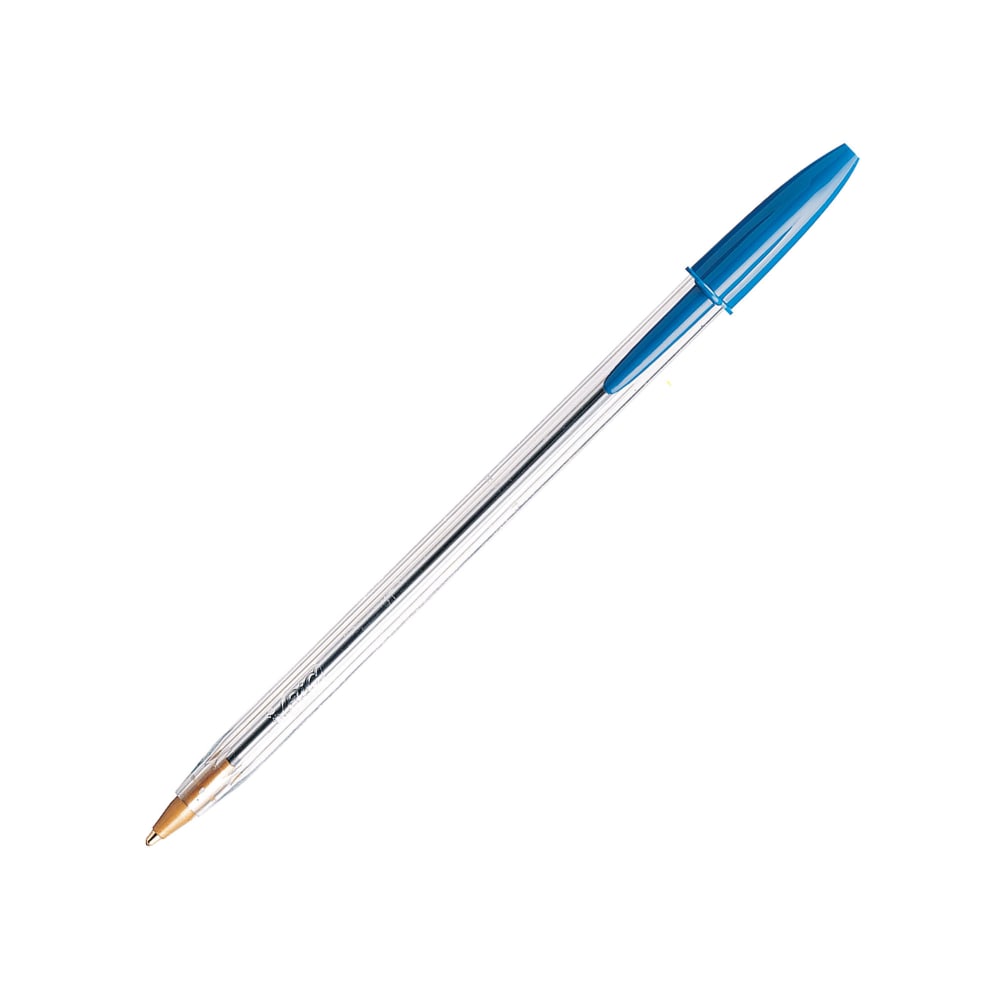 BIC Cristal Ballpoint Pens, Medium Point, 1.0 mm, Clear Barrel, Blue Ink, Pack Of 12