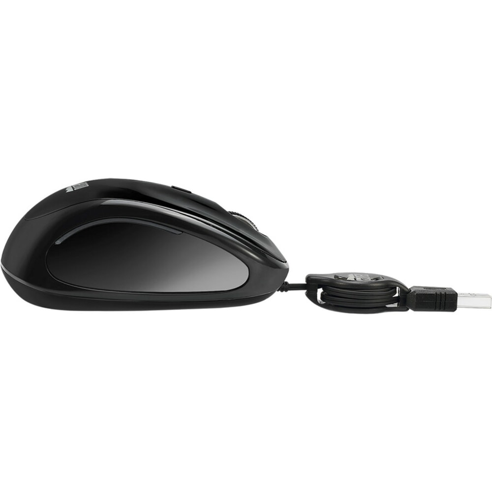 Adesso iMouse S8B - USB Illuminated Retractable Mini Mouse - Optical - Cable - Black - USB 2.0 - 1600 dpi - Scroll Wheel - 3 Button(s) - Symmetrical