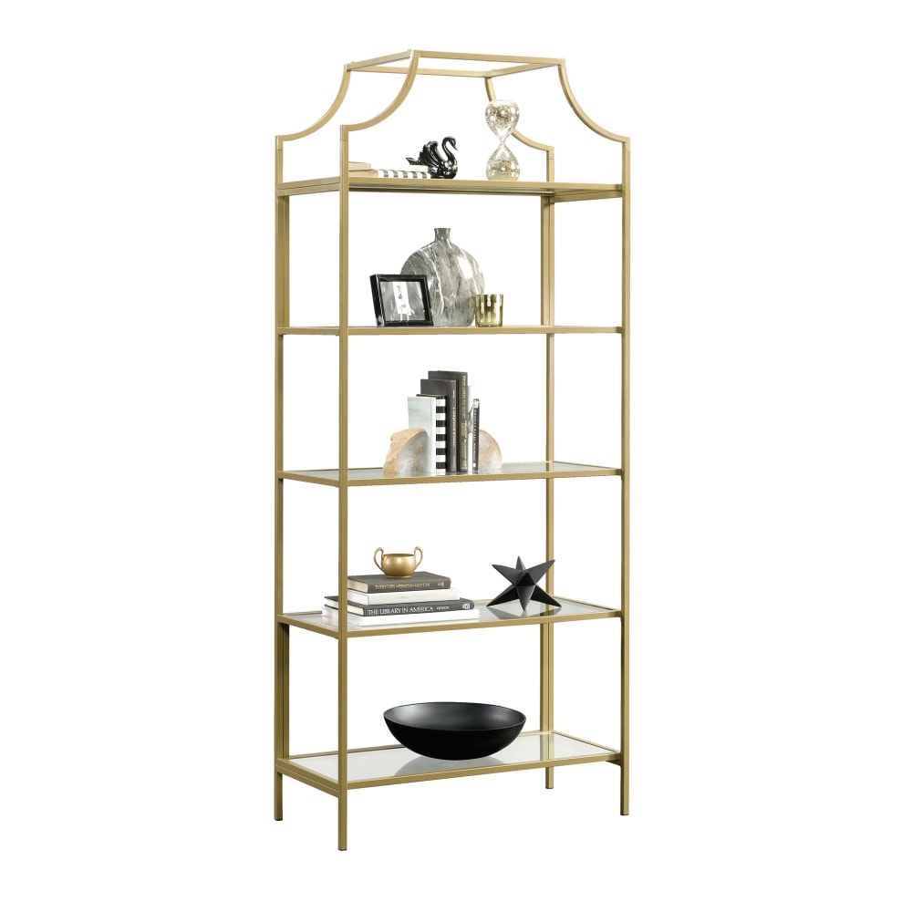 Sauder International Lux 71inH 5-Shelf Bookcase, Satin Gold